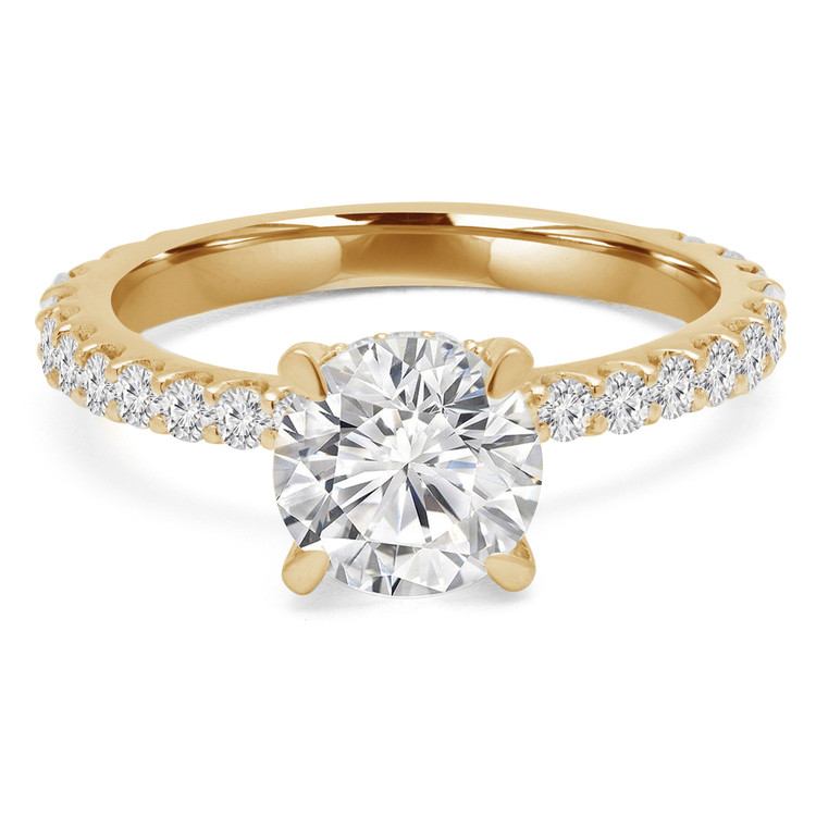 1 CTW Round Diamond Hidden Halo Solitaire with Accents Engagement Ring in 14K Yellow Gold (MD220313)