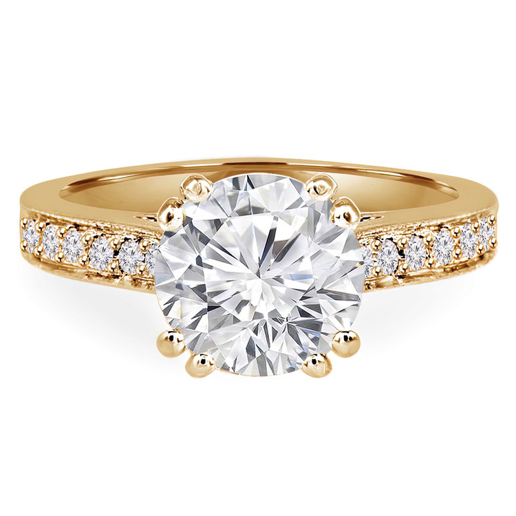2/3 CTW Round Diamond Double-Prong Cathedral  Solitaire with Accents Engagement Ring in 14K Yellow Gold (MD220314)