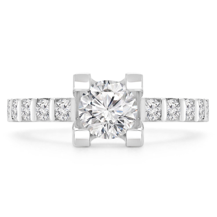 1 9/10 CTW Round Diamond Shared Prong Solitaire with Accents Engagement Ring in 14K White Gold (MD220322)
