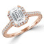 1 2/5 CTW Emerald Diamond Cathedral Cushion Halo Engagement Ring in 14K Rose Gold with Accents (MD220337)