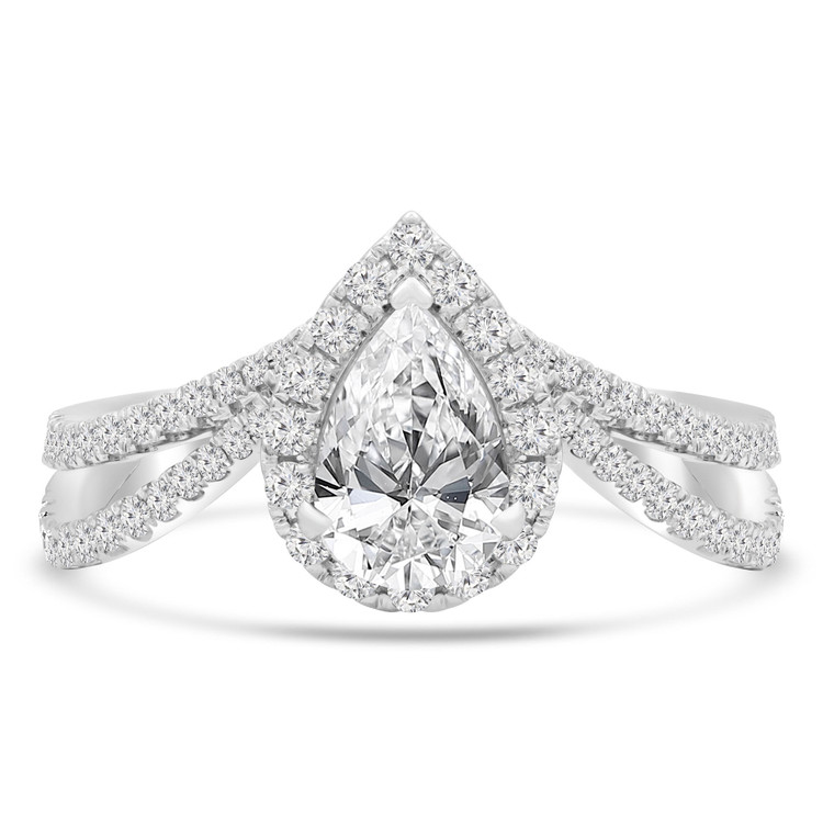 1 1/20 CTW Pear Diamond Two-Row Split-Shank Pear Halo Engagement Ring in 18K White Gold with Accents (MD220339)