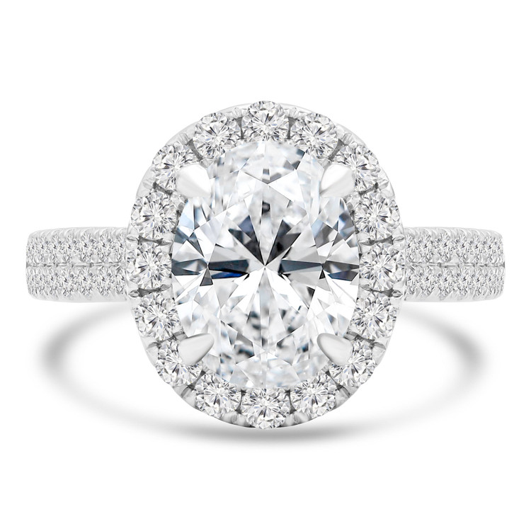 3 1/2 CTW Oval Diamond Two-Row Oval Halo Engagement Ring in 18K White Gold with Accents (MD220340)