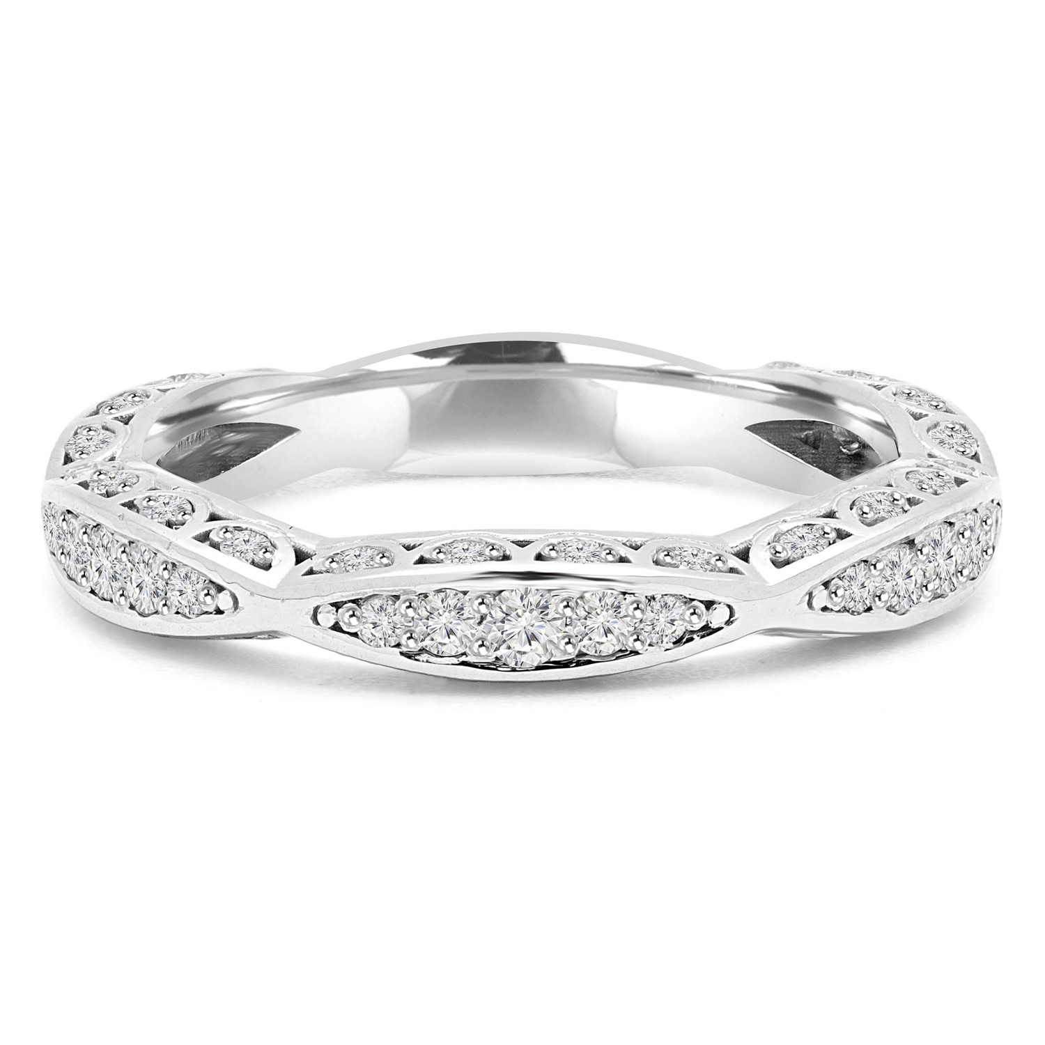 1/2 CTW Round Diamond Vintage Twisted 3/4 Way Semi-Eternity Anniversary Wedding Band Ring in 14K White Gold (MD220347)