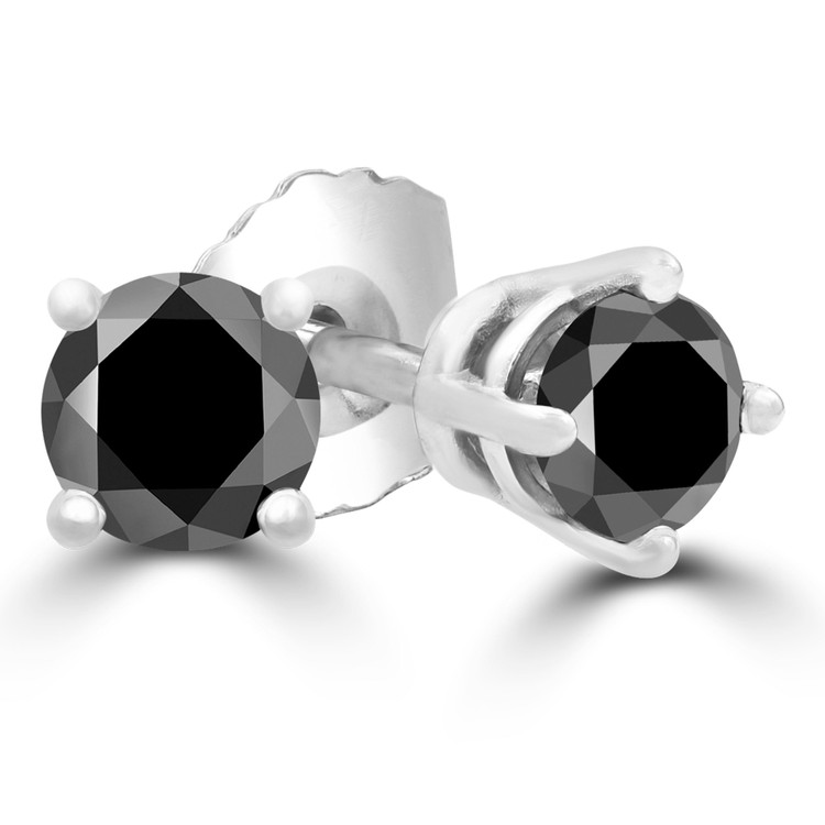 1/3 CTW Round Black Diamond 4-Prong Stud Earrings in 14K White Gold (MD220054)