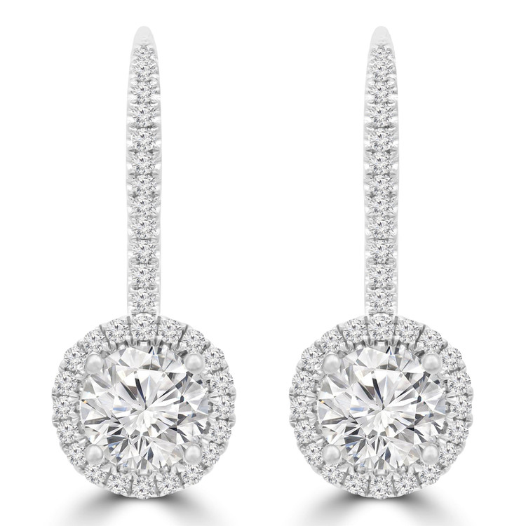 1 1/4 CTW Round Diamond Halo Drop/Dangle Earrings in 18K White Gold (MD220351)