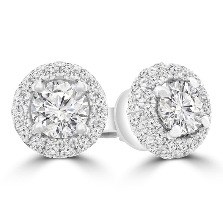 2 1/10 CTW Round Diamond Halo Stud Earrings in 18K White Gold (MD220353)