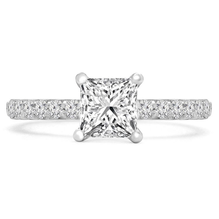 1 1/2 CTW Princess Diamond Solitaire with Accents Engagement Ring in 14K White Gold (MD220391)