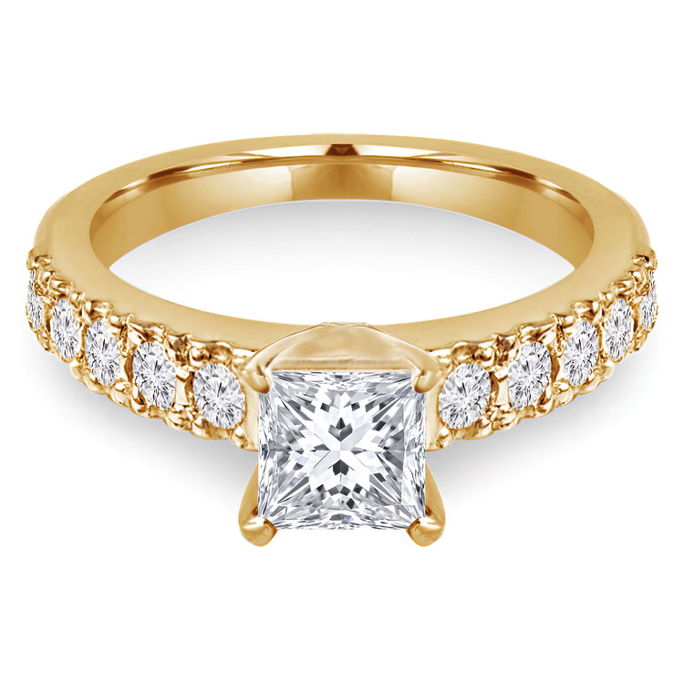 1 1/2 CTW Princess Diamond Solitaire with Accents Engagement Ring in 14K Yellow Gold (MD220457)