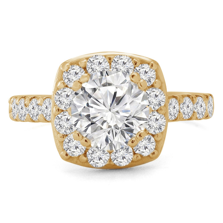 1 2/3 CTW Round Lab Created Diamond Double-Prong Cathedral Cushion Halo Engagement Ring in 14K Yellow Gold with Accents (MD220462)