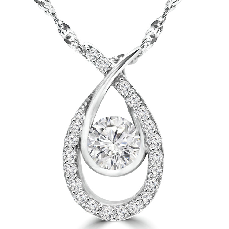 1/2 CTW Round Diamond Bezel Set Fancy Pendant Necklace in 14K White Gold (MD220466)