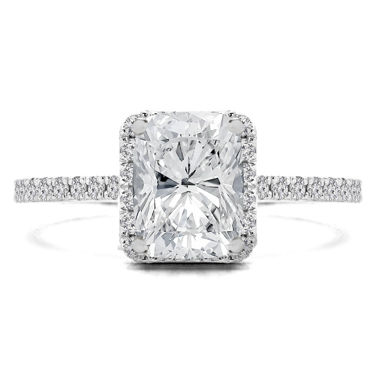 1 1/2 CTW Cushion Diamond Claw Prongs Radiant Halo Engagement Ring in 14K White Gold (MD220375)