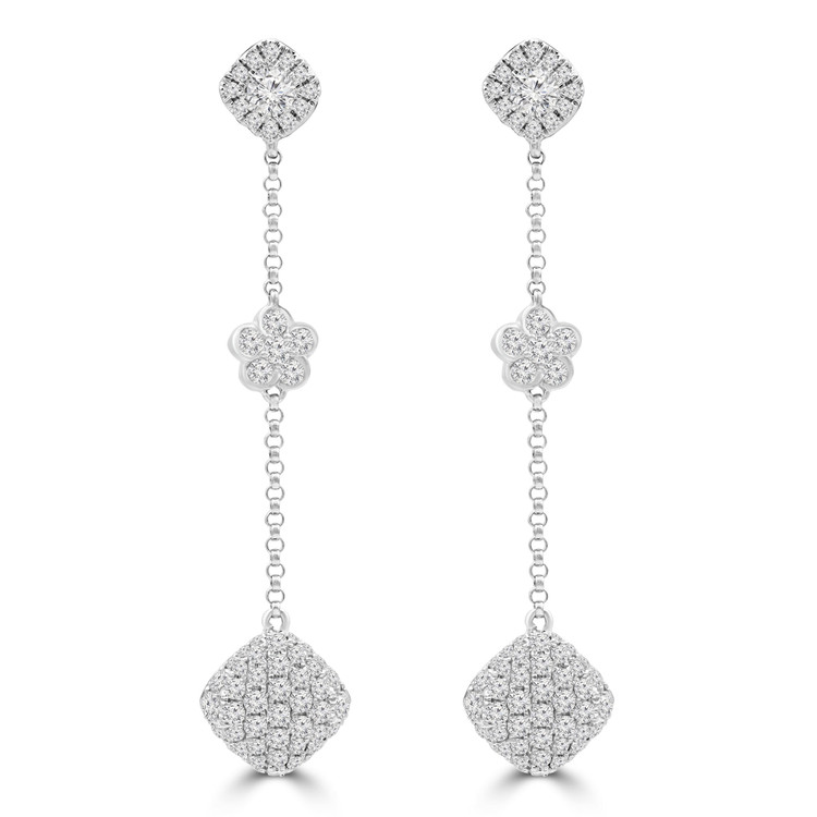 1 1/6 CTW Round Diamond Drop/Dangle Earrings in 18K White Gold (MDR220198)