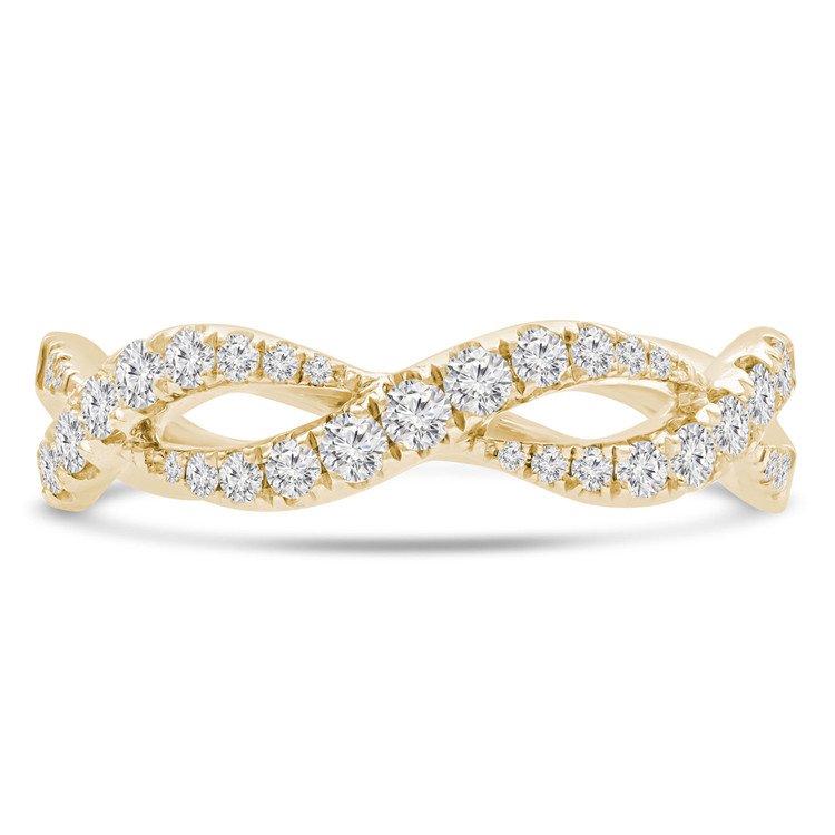1/2 CTW Round Diamond Two-Row Twisted Semi-Eternity Anniversary Wedding Band Ring in 14K Yellow Gold (MDR220213)