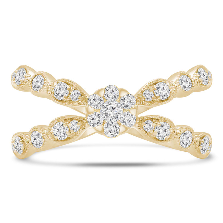 1/2 CTW Round Diamond Floral Vintage Cluster Cocktail Ring in 14K Yellow Gold (MDR220227)