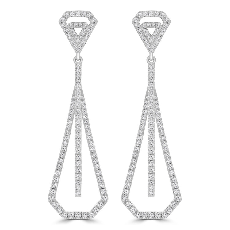 1 3/5 CTW Round Diamond Drop/Dangle Earrings in 18K White Gold (MDR220229)