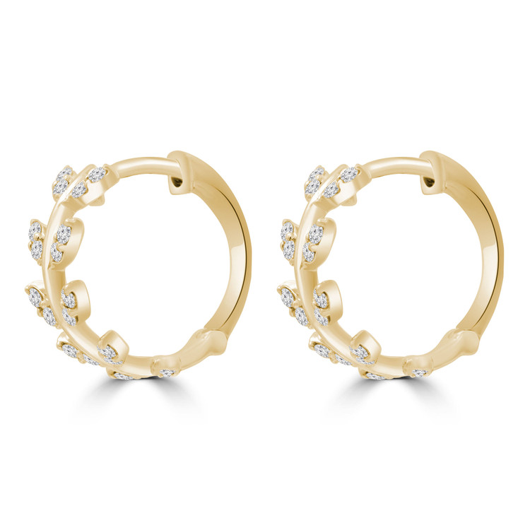 3/8 CTW Round Diamond Floral Leaf Hoop Earrings in 14K Yellow Gold (MDR220231)