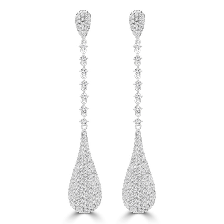 3 1/4 CTW Round Diamond Teardrop Drop/Dangle Earrings in 18K White Gold (MDR220233)