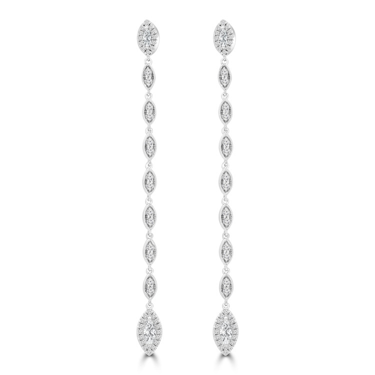 3/4 CTW Marquise Diamond Vintage Drop/Dangle Earrings in 18K White Gold (MDR220235)