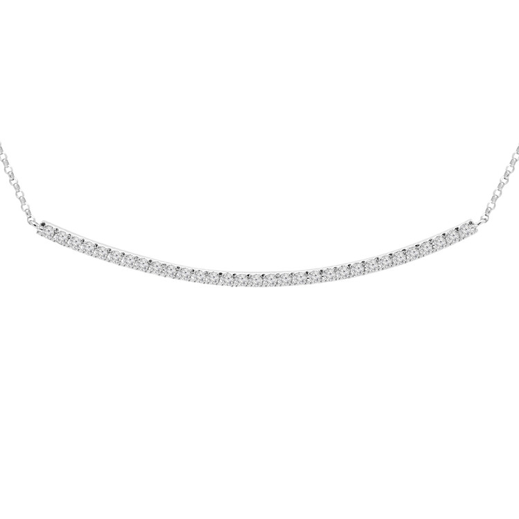3/8 CTW Round Diamond Curved Bar Pendant Necklace in 18K White Gold (MDR220240)