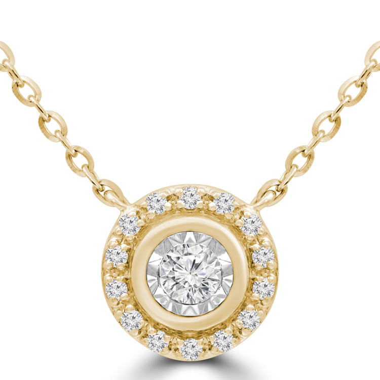 1/10 CTW Round Diamond Bezel Illusion Set Halo Necklace in 14K Yellow Gold (MDR220245)