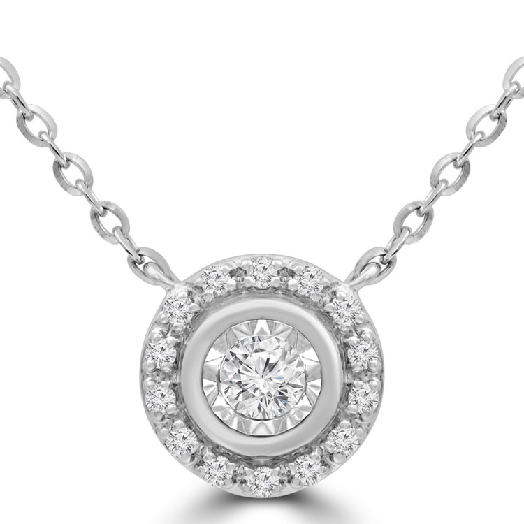 1/10 CTW Round Diamond Bezel Illusion Set Halo Necklace in 14K White Gold (MDR220246)