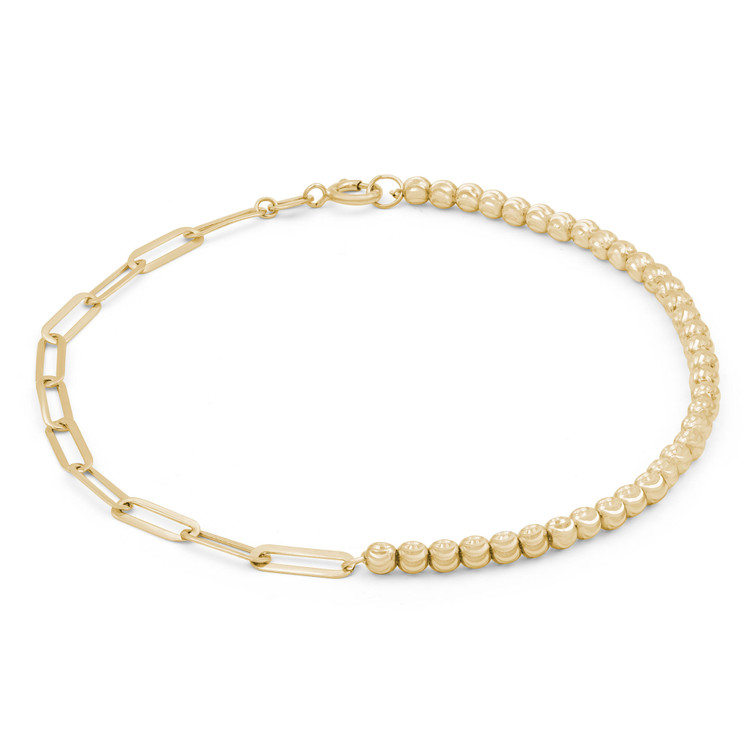 Paper Clip Bead Chain Bracelet in 14K Yellow Gold (MDR220247)