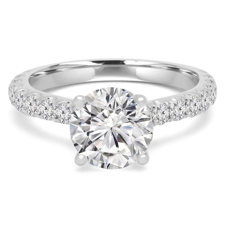 1 5/8 CTW Round Diamond High Set Solitaire with Accents Engagement Ring in 14K White Gold (MD230012)