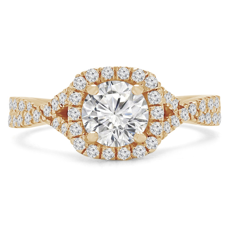 1 1/5 CTW Round Diamond Halo Engagement Ring in 14K Yellow Gold 4-Prong Twisted Shank Cushion (MD210117)