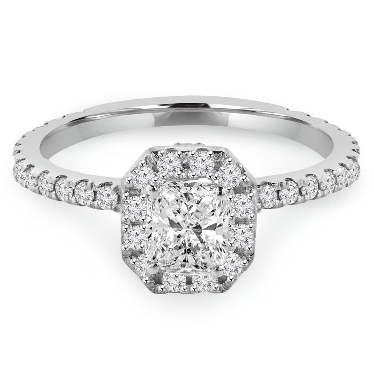4/5 CTW Radiant Diamond Emerald Halo Engagement Ring in 14K White Gold with Accents (MD230031)