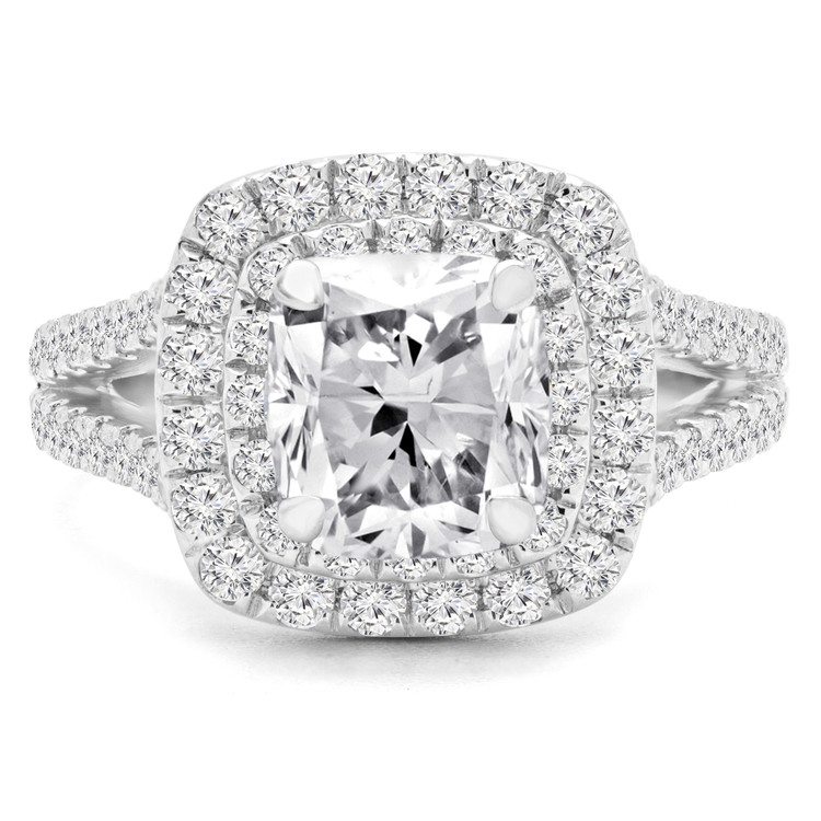2 1/6 CTW Cushion Diamond Cathedral Cushion Double Halo Engagement Ring in 14K White Gold with Accents (MD230032)