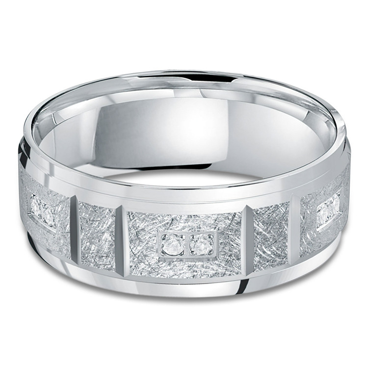 Scratched Segmented Diamond Mens Wedding Band Ring in 10K White Gold (MD230041)
