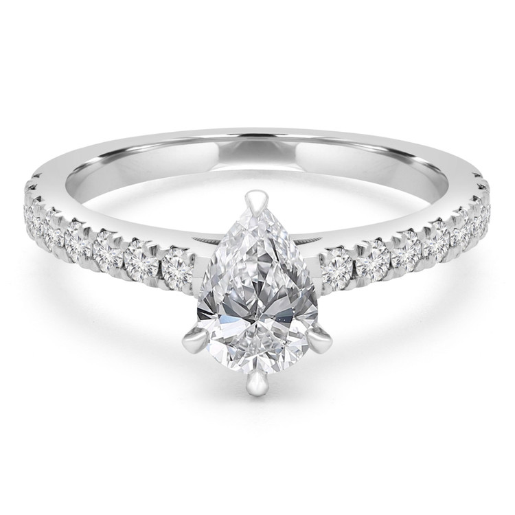 1 1/10 CTW Pear Emerald Solitaire with Accents Engagement Ring in 14K White Gold (MD230042)