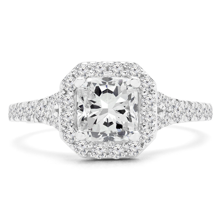1 2/3 CTW Cushion Diamond Cathedral Cushion Halo Engagement Ring in 14K White Gold with Accents (MD230043)