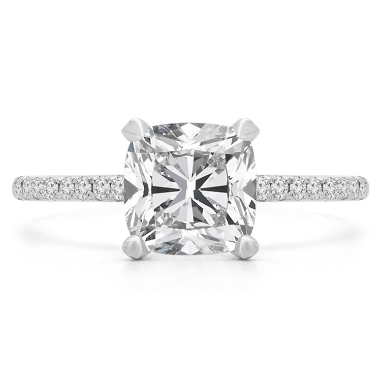 1 5/8 CTW Cushion Diamond Solitaire with Accents Engagement Ring in 14K White Gold (MD230044)