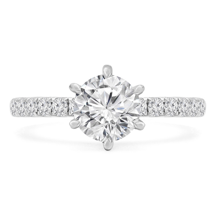 1 CTW Round Diamond 6-Prong Solitaire with Accents Engagement Ring in 14K White Gold (MD230052)