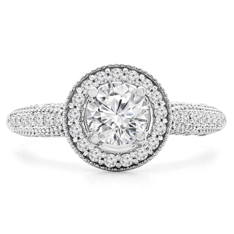 1 CTW Round Diamond Vintage Halo Engagement Ring in 14K White Gold with Accents (MD230067)