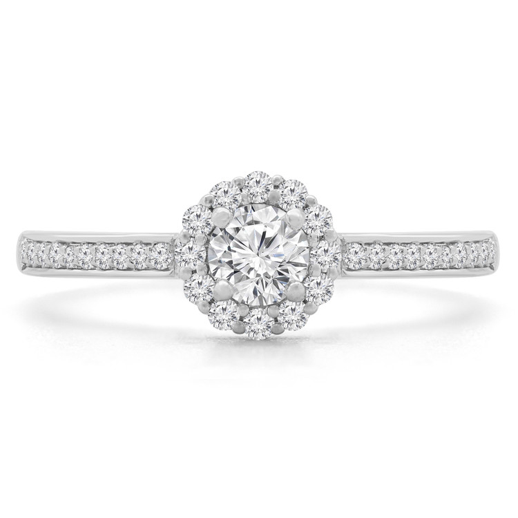 2/5 CTW Round Diamond Floral Halo Engagement Ring in 14K White Gold with Accents (MD230068)