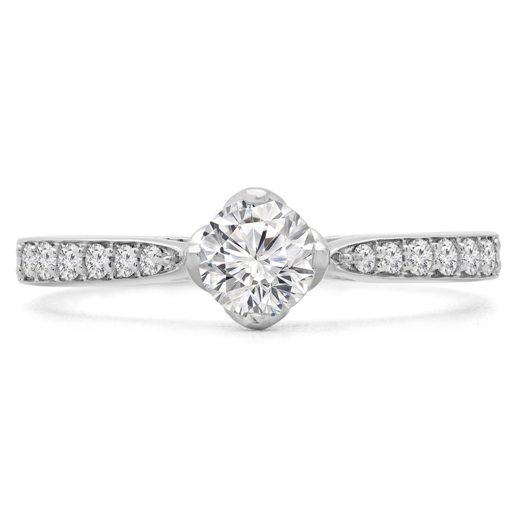 1/2 CTW Round Diamond Petal Tappered Solitaire with Accents Engagement Ring in 14K White Gold (MD230071)