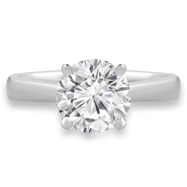 1/2 CT Round Diamond High Set Tappered Solitaire Engagement Ring in 14K White Gold (MD230073)