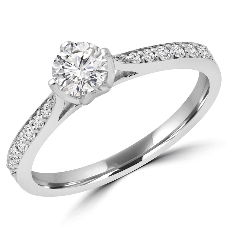 1/2 CTW Round Diamond Petal Tappered Solitaire with Accents Engagement Ring in 14K White Gold (MD230079)