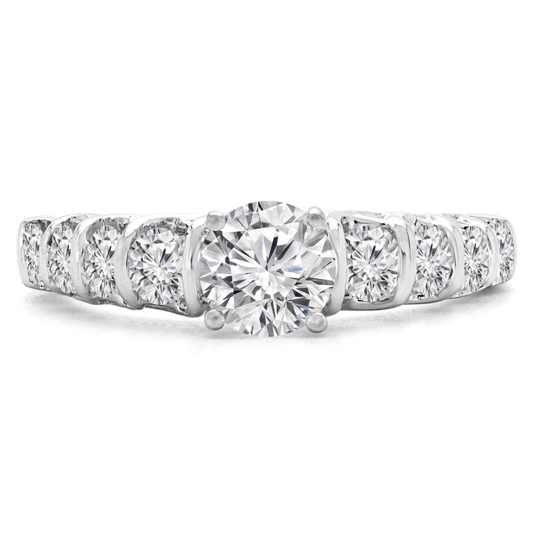 1 1/20 CTW Round Diamond Shared Bar Prong Trellis Solitaire with Accents Engagement Ring in 14K White Gold (MD230085)