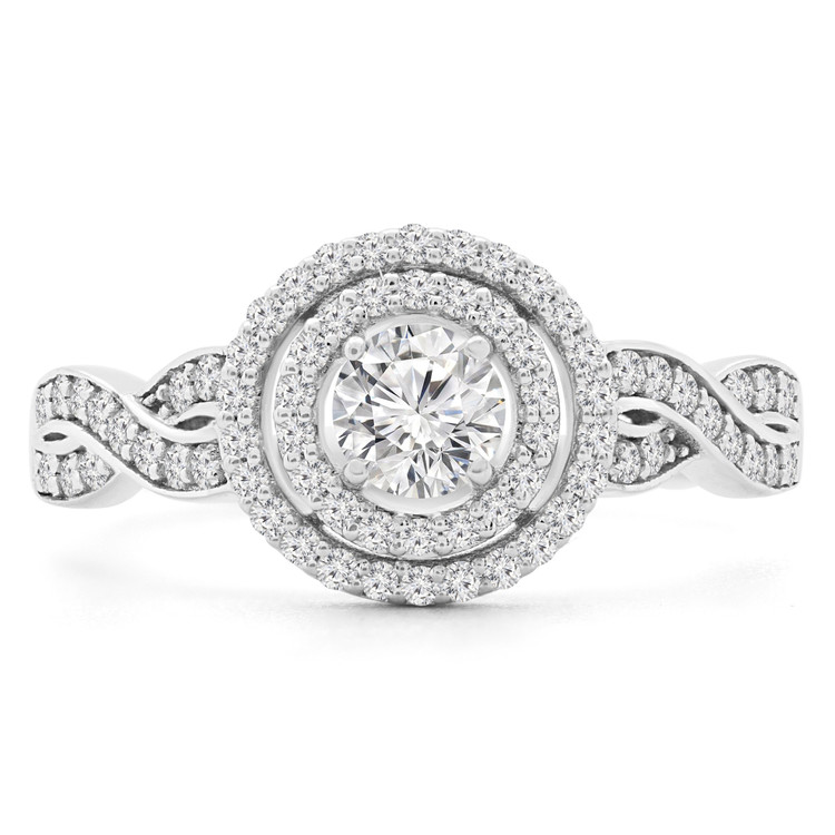 1/2 CTW Round Diamond Twisted Double Halo Engagement Ring in 14K White Gold with Accents (MD230103)