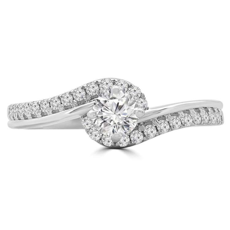 1/2 CTW Round Diamond Bypass Solitaire with Accents Engagement Ring in 14K White Gold (MD230109)