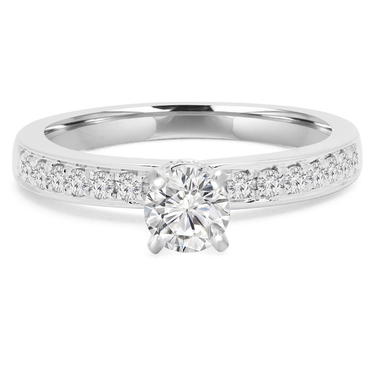 5/8 CTW Round Diamond High Set Hidden Halo Solitaire with Accents Engagement Ring in 14K White Gold (MD230111)