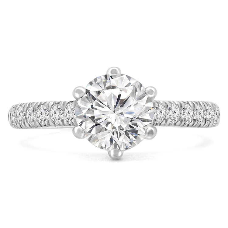 2 CTW Round Diamond 6-Prong Solitaire with Accents Engagement Ring in 14K White Gold (MD230114)