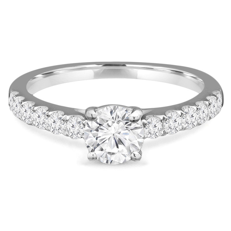 1 1/6 CTW Round Diamond Solitaire with Accents Engagement Ring in 14K White Gold (MD230116)