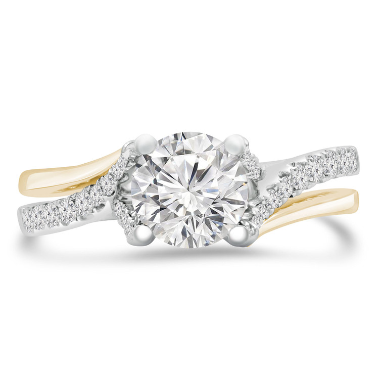 1 2/5 CTW Round Diamond Cathedral White & Yellow Two-row Solitaire with Accents Engagement Ring in 18K Two-tone Gold (MD230136)