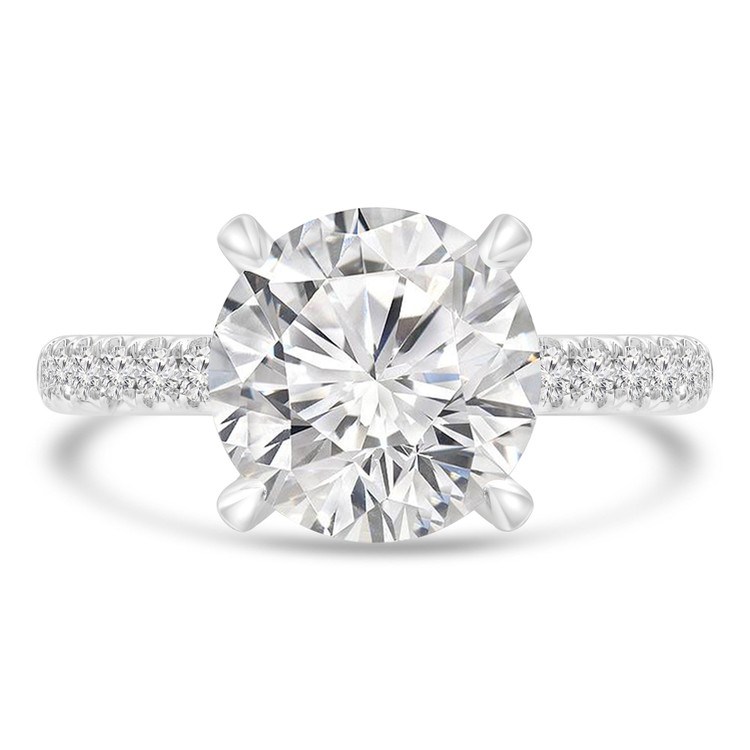 3 2/5 CTW Round Diamond Hidden Halo Solitaire with Accents Engagement Ring in 18K White Gold (MD230140)