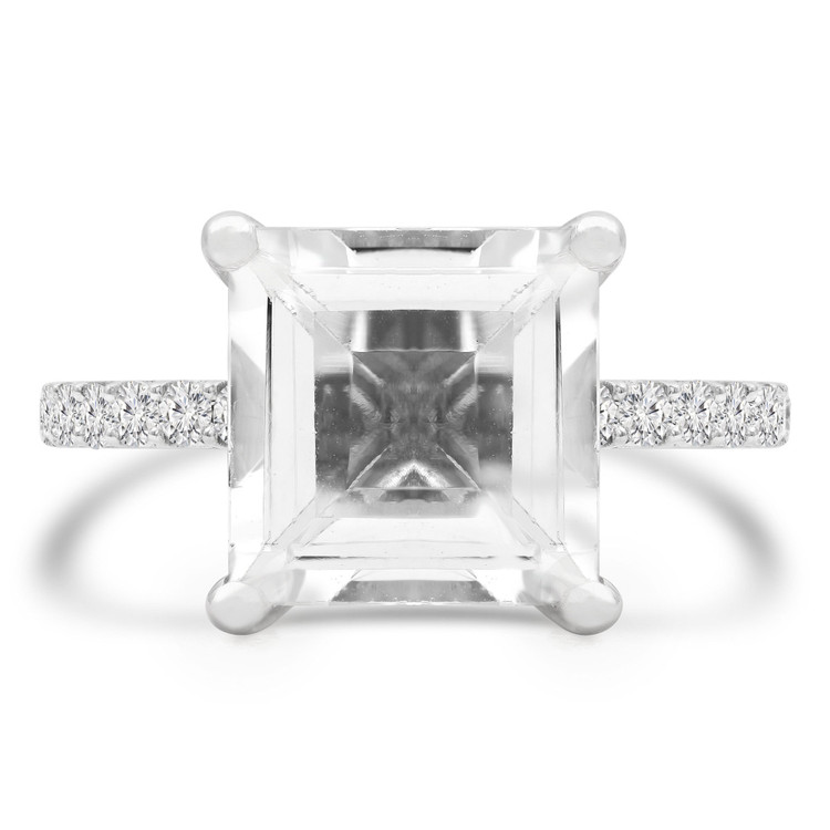 3 1/3 CTW Square White Topaz Bypass Solitaire with Accents Engagement Ring in 14K White Gold (MD230144)