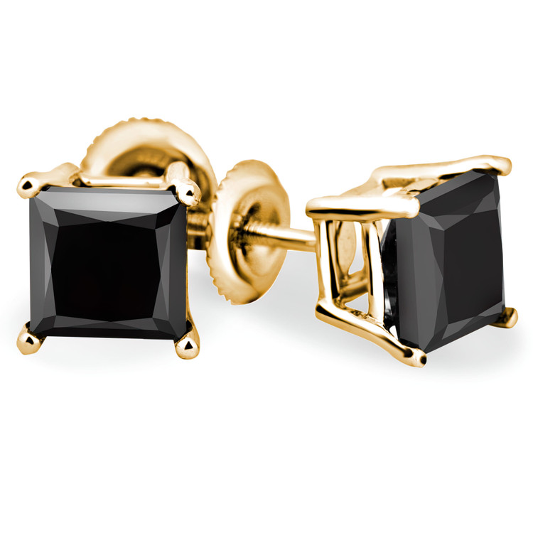 4 1/2 CTW Princess Black Diamond 4-Prong Stud Earrings in 14K Yellow Gold (MD230147)